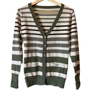 POOF! Striped button up knit cardigan Beige/Green Size Small